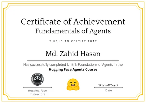 Fundamentals of Agents certificate from Hugging Face