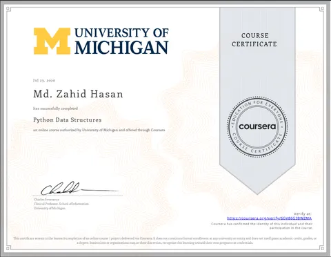 Python Data Structures certificate from University of Michigan